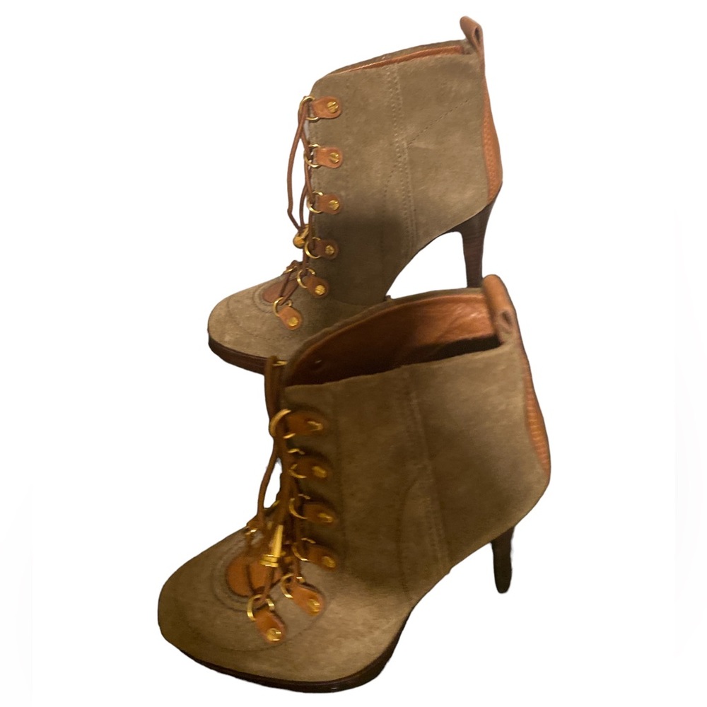 TORY BURCH WOMENS HEELED BOOTS HIKING BOOTS NUBUCK DRAW STRING LACES HIKER INSPO